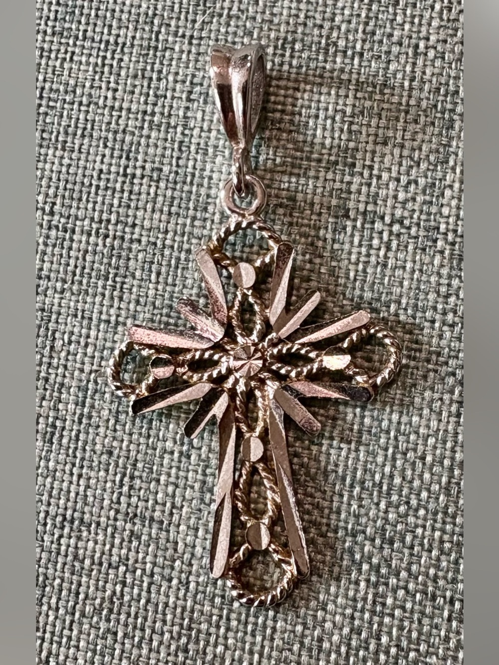Vintage 1980s Sterling Silver Diamond-Cut Cross Pendant 925 Charm 1.5”